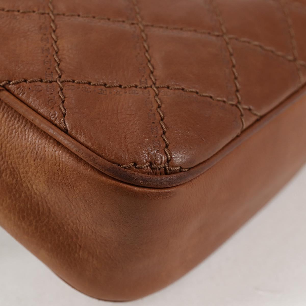 CHANEL Matelasse Chain Shoulder Bag Leather Brown Silver CC Auth 134215
