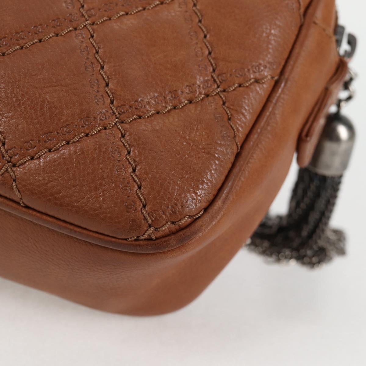 CHANEL Matelasse Chain Shoulder Bag Leather Brown Silver CC Auth 134215