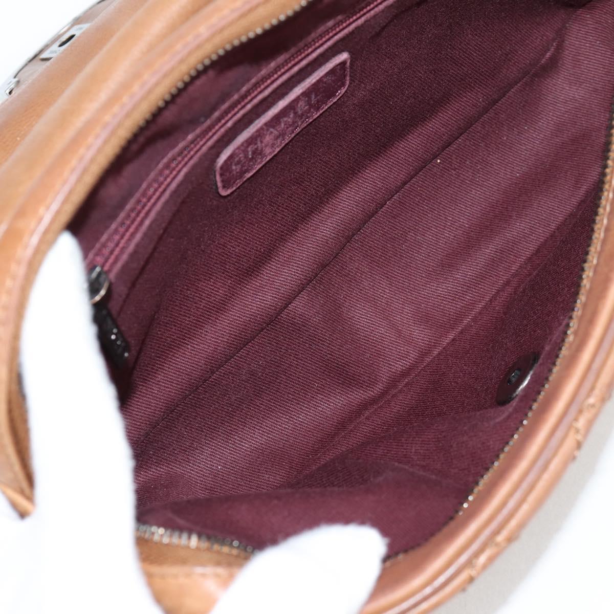CHANEL Matelasse Chain Shoulder Bag Leather Brown Silver CC Auth 134215