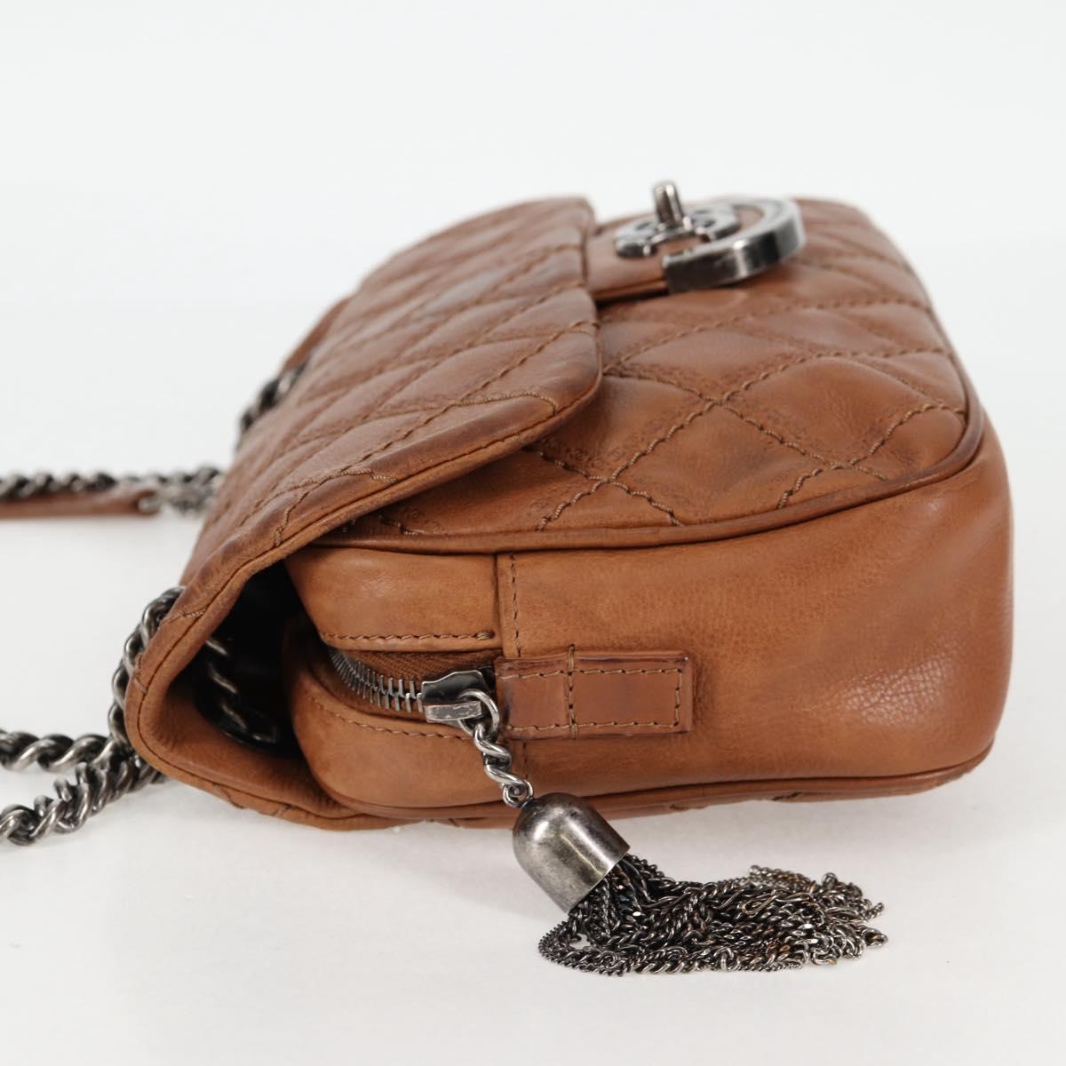 CHANEL Matelasse Chain Shoulder Bag Leather Brown Silver CC Auth 134215
