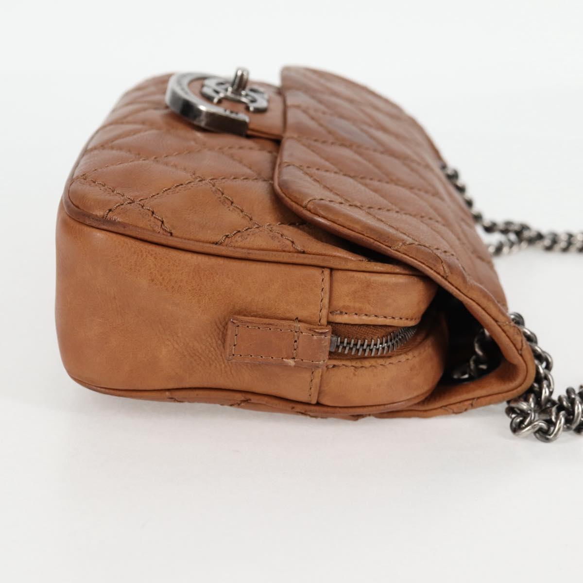 CHANEL Matelasse Chain Shoulder Bag Leather Brown Silver CC Auth 134215