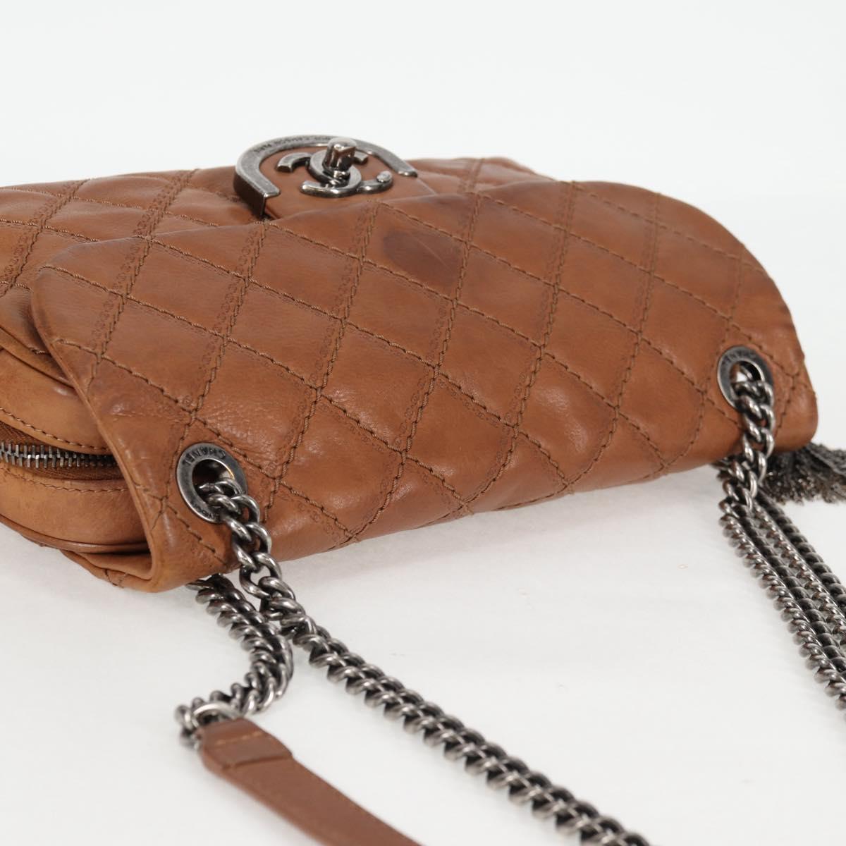CHANEL Matelasse Chain Shoulder Bag Leather Brown Silver CC Auth 134215