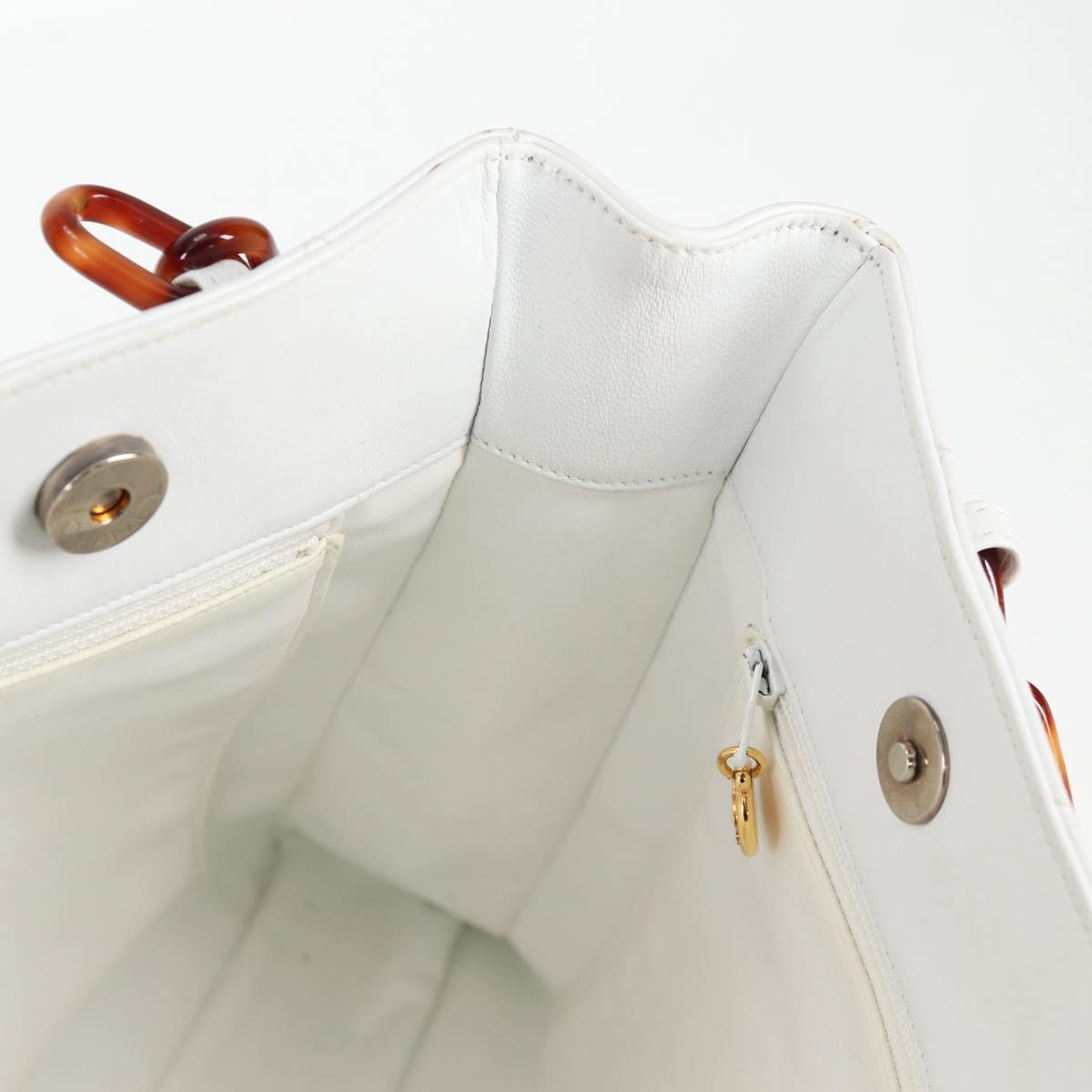 CHANEL Matelasse Chain Shoulder Bag Lamb Skin White CC Auth 134221