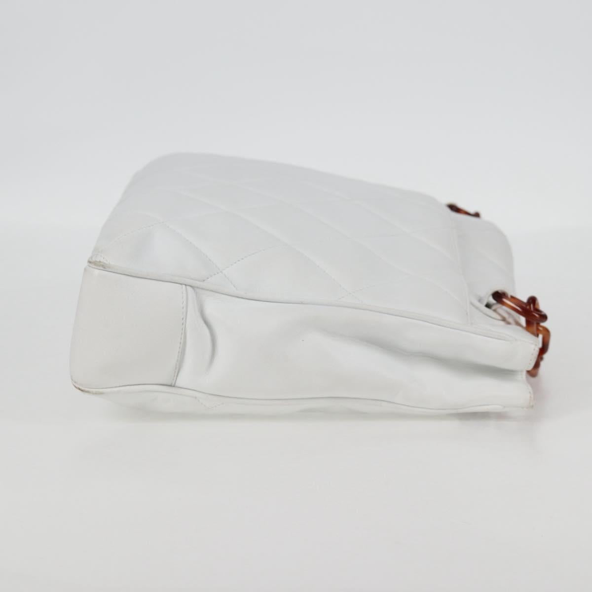 CHANEL Matelasse Chain Shoulder Bag Lamb Skin White CC Auth 134221