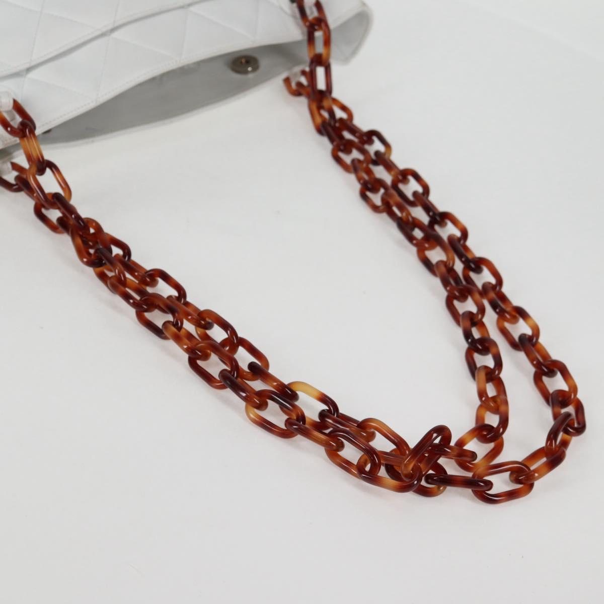 CHANEL Matelasse Chain Shoulder Bag Lamb Skin White CC Auth 134221