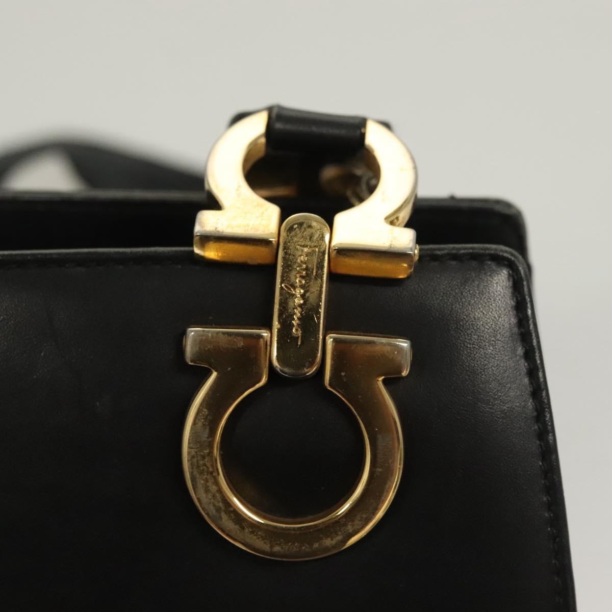 Salvatore Ferragamo Gancini Shoulder Bag Leather Black Gold Auth 134227