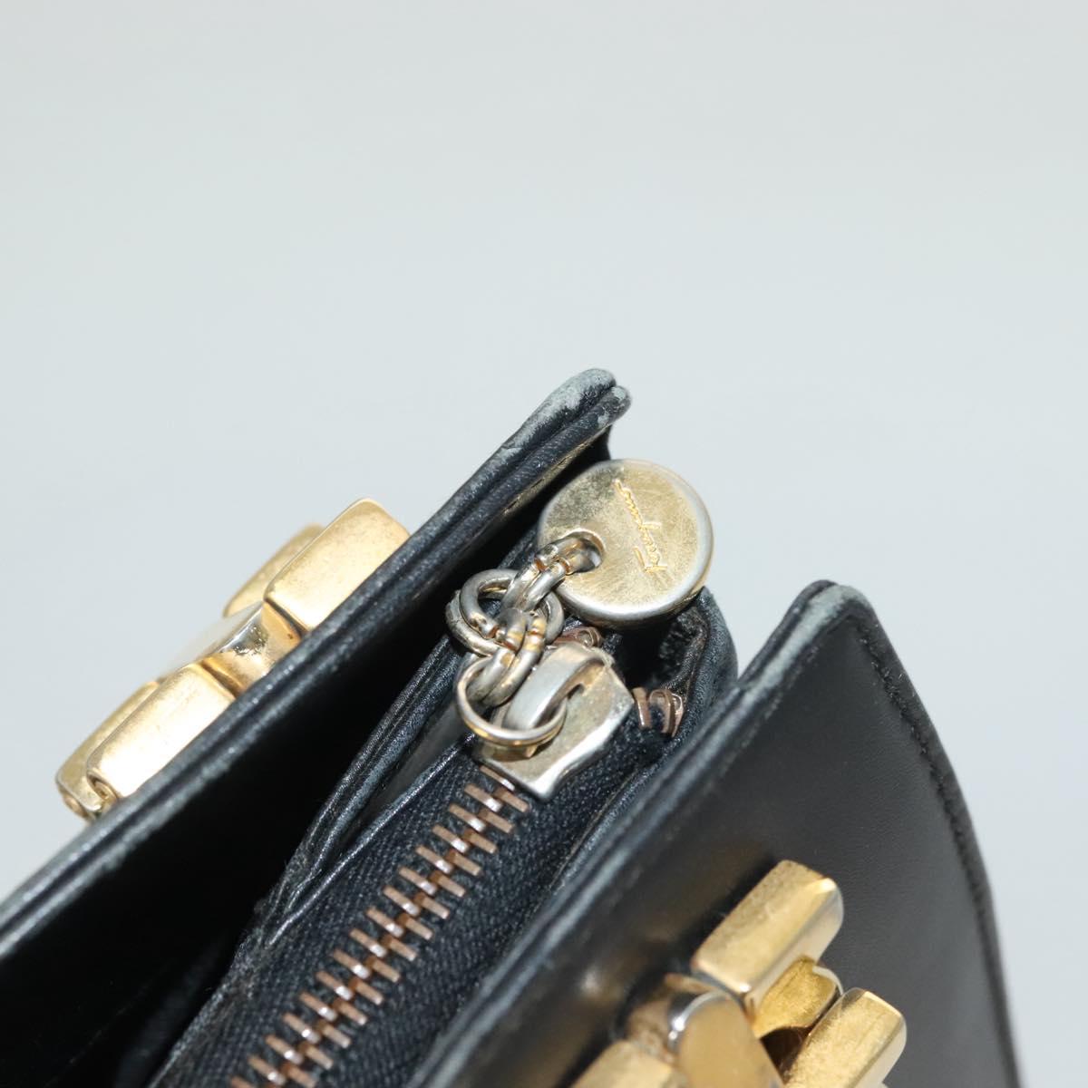 Salvatore Ferragamo Gancini Shoulder Bag Leather Black Gold Auth 134227