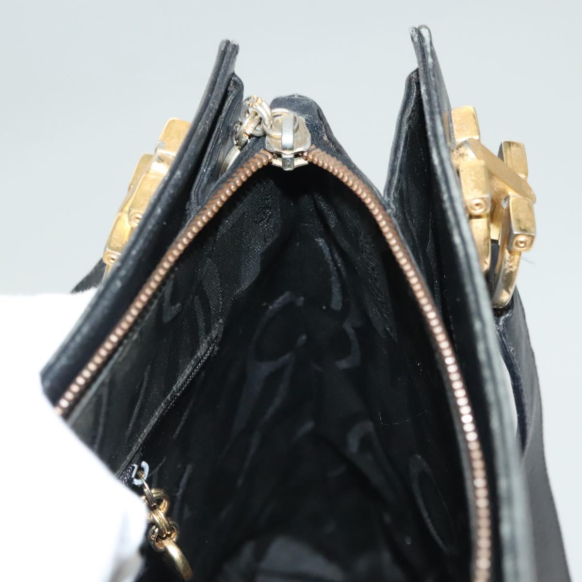 Salvatore Ferragamo Gancini Shoulder Bag Leather Black Gold Auth 134227