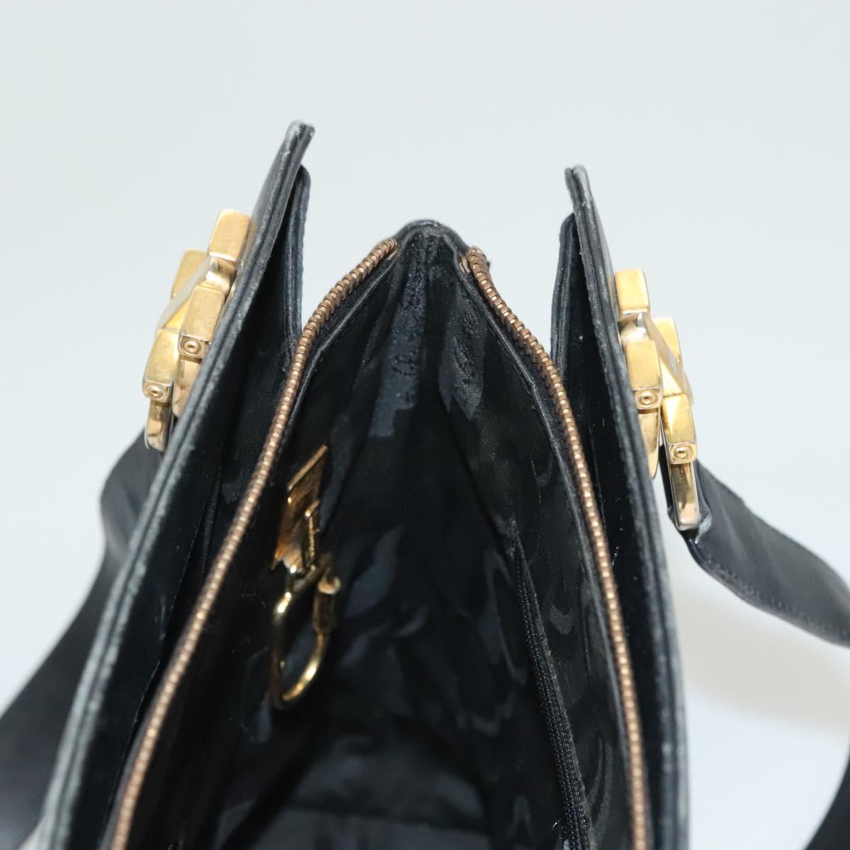 Salvatore Ferragamo Gancini Shoulder Bag Leather Black Gold Auth 134227