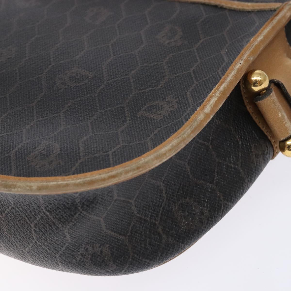Christian Dior Honeycomb Canvas Shoulder Bag PVC Black Gold Auth 134233