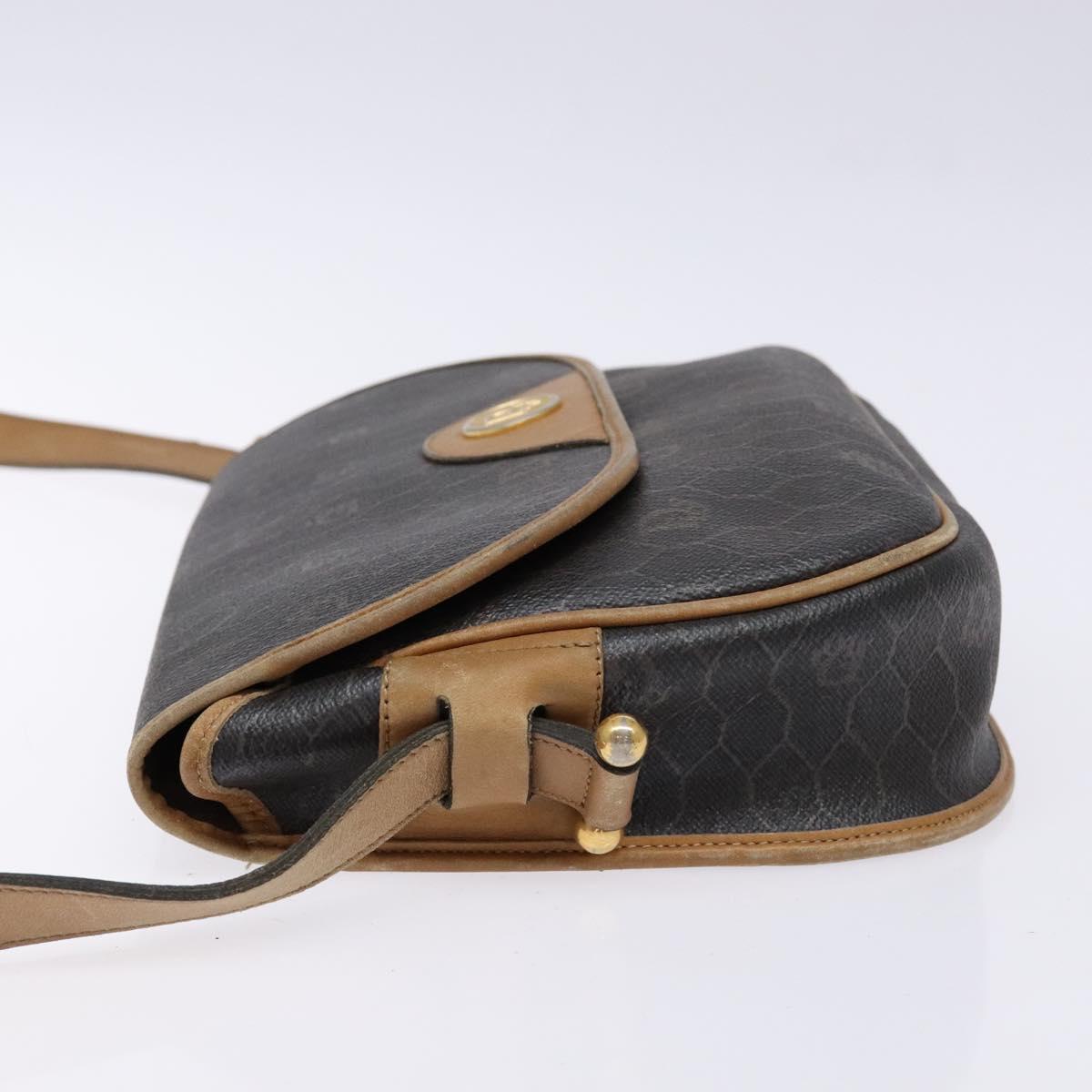 Christian Dior Honeycomb Canvas Shoulder Bag PVC Black Gold Auth 134233