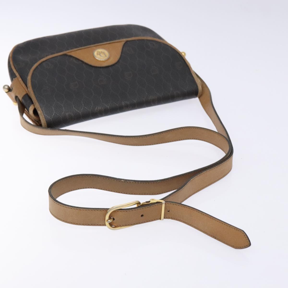 Christian Dior Honeycomb Canvas Shoulder Bag PVC Black Gold Auth 134233