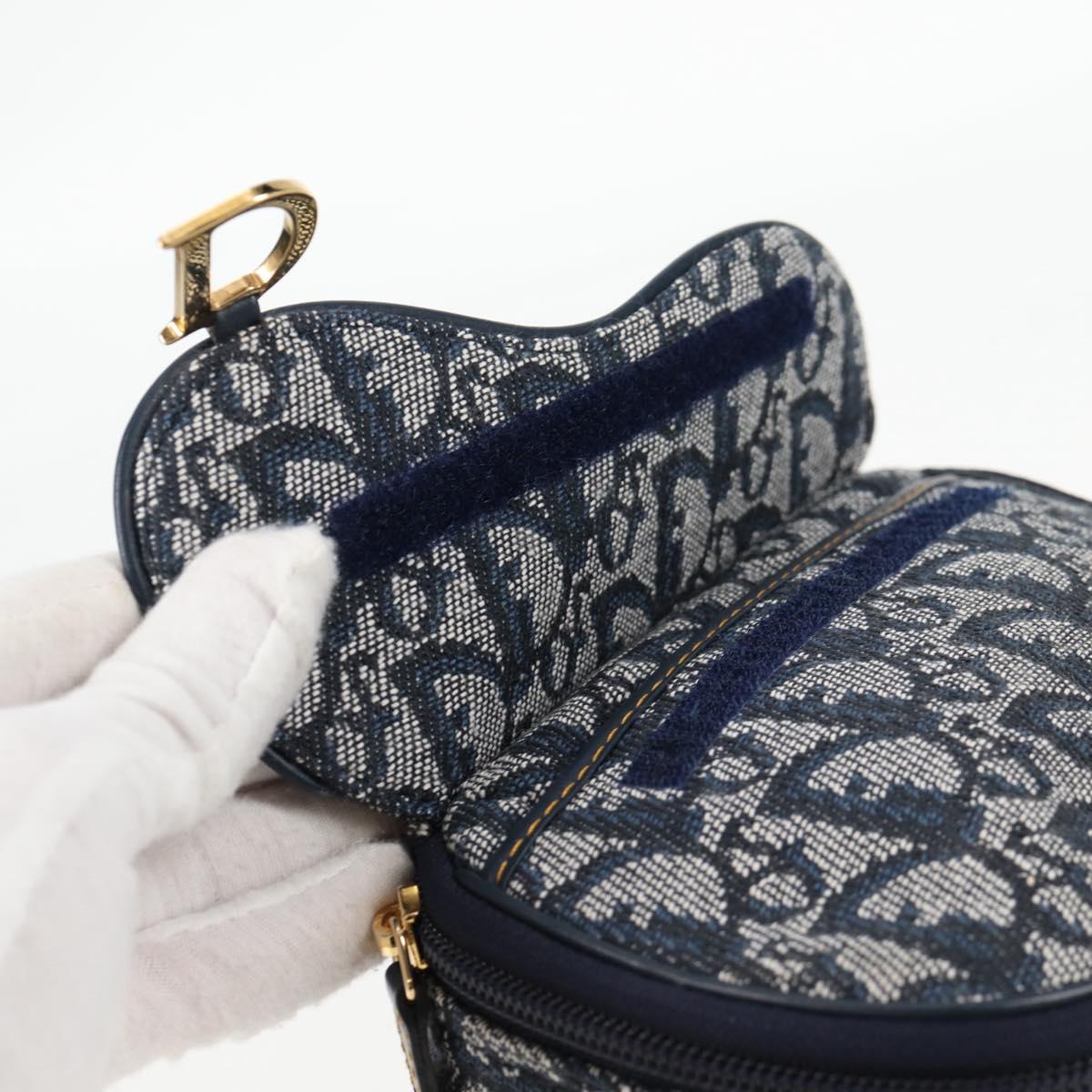 Christian Dior Trotter Canvas Saddle Pouch Navy Gold Auth 134254V