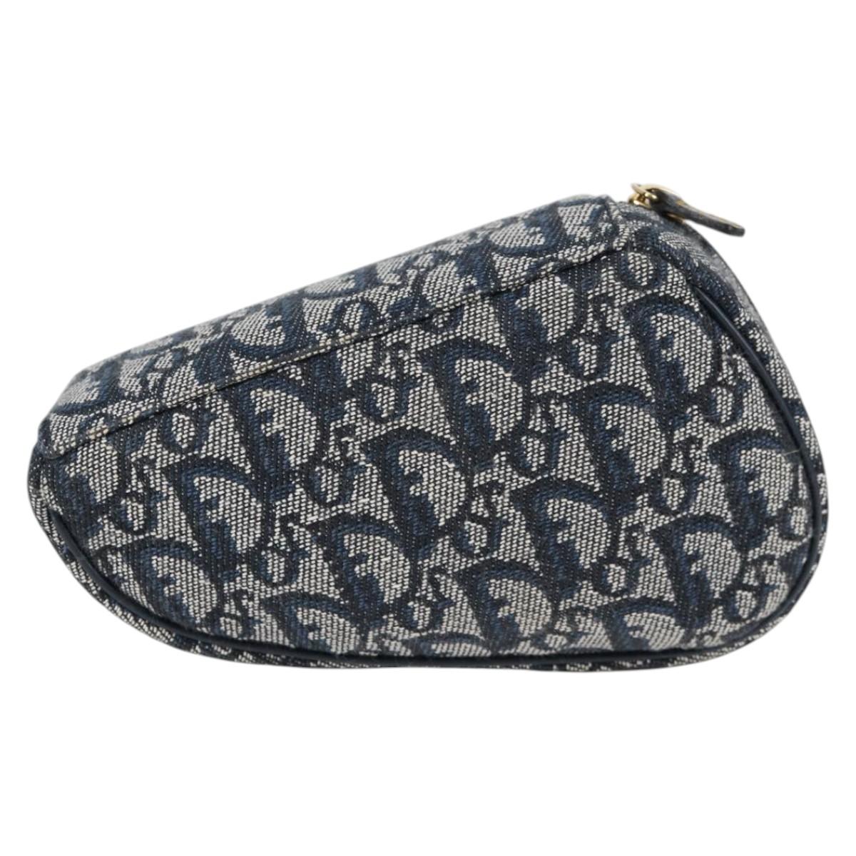 Christian Dior Trotter Canvas Saddle Pouch Navy Gold Auth 134254V