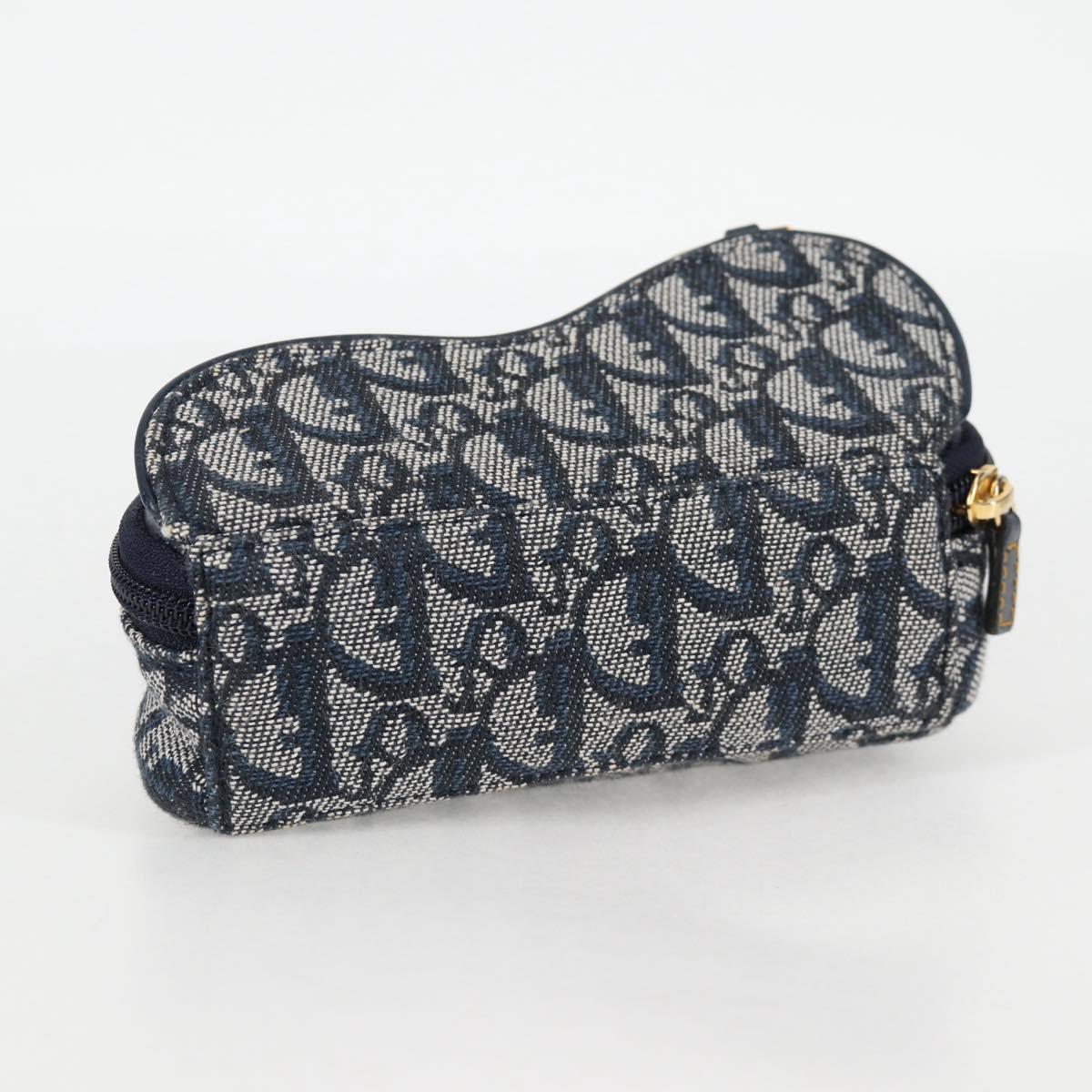 Christian Dior Trotter Canvas Saddle Pouch Navy Gold Auth 134254V
