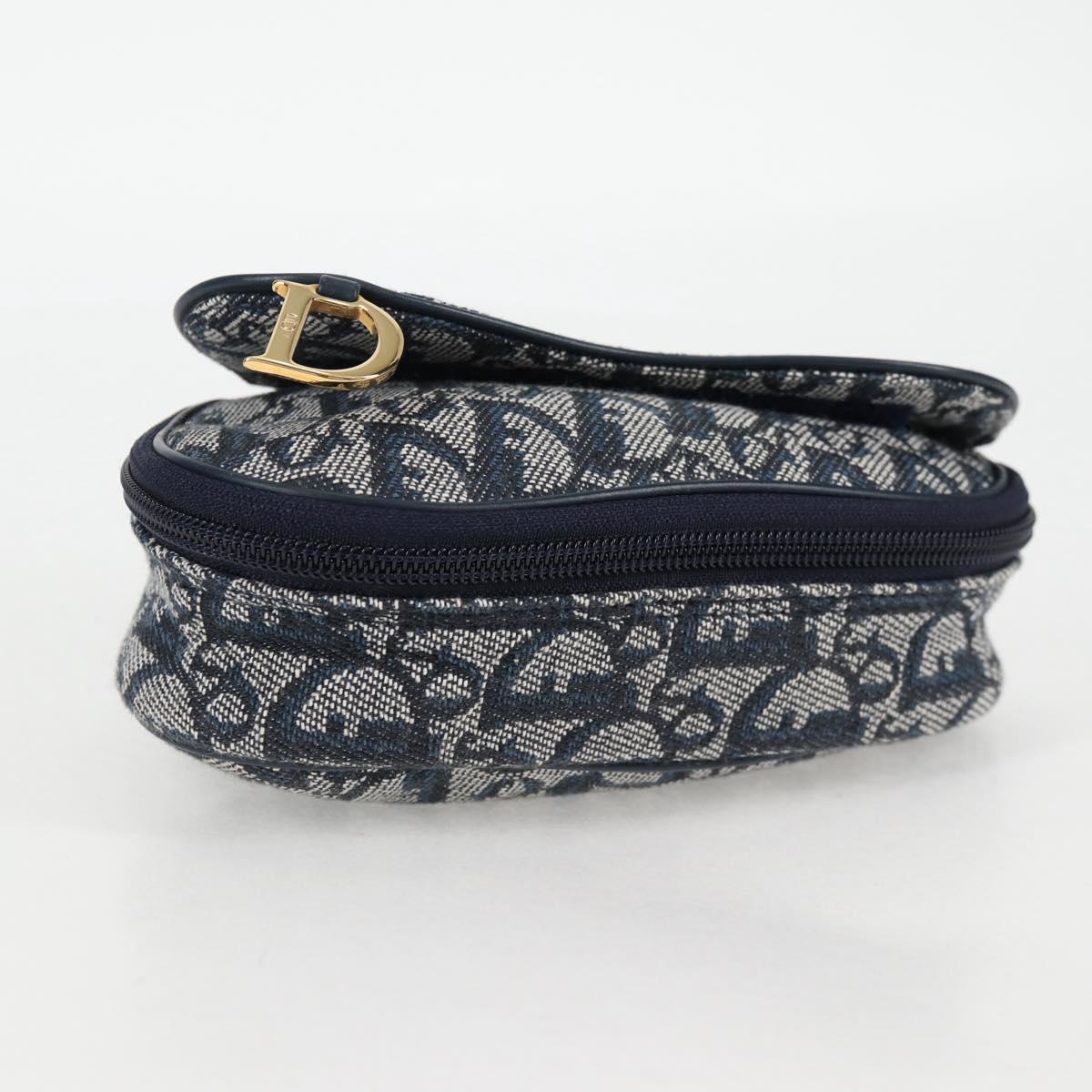 Christian Dior Trotter Canvas Saddle Pouch Navy Gold Auth 134254V
