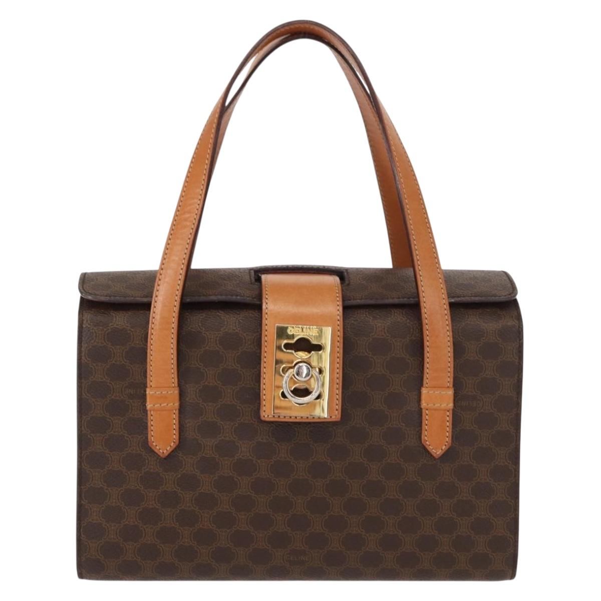 CELINE Macadam Canvas Hand Bag PVC Leather 2way Brown Gold Auth 134331V