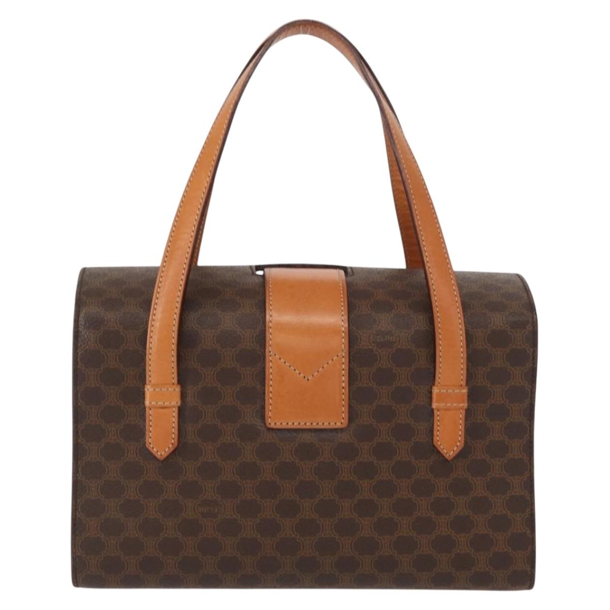 CELINE Macadam Canvas Hand Bag PVC Leather 2way Brown Gold Auth 134331V