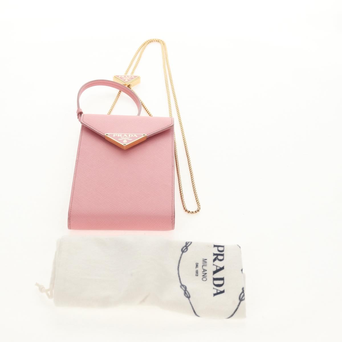 PRADA Chain Shoulder Bag Leather 2way Pink Gold 1BP050 Auth 134332M