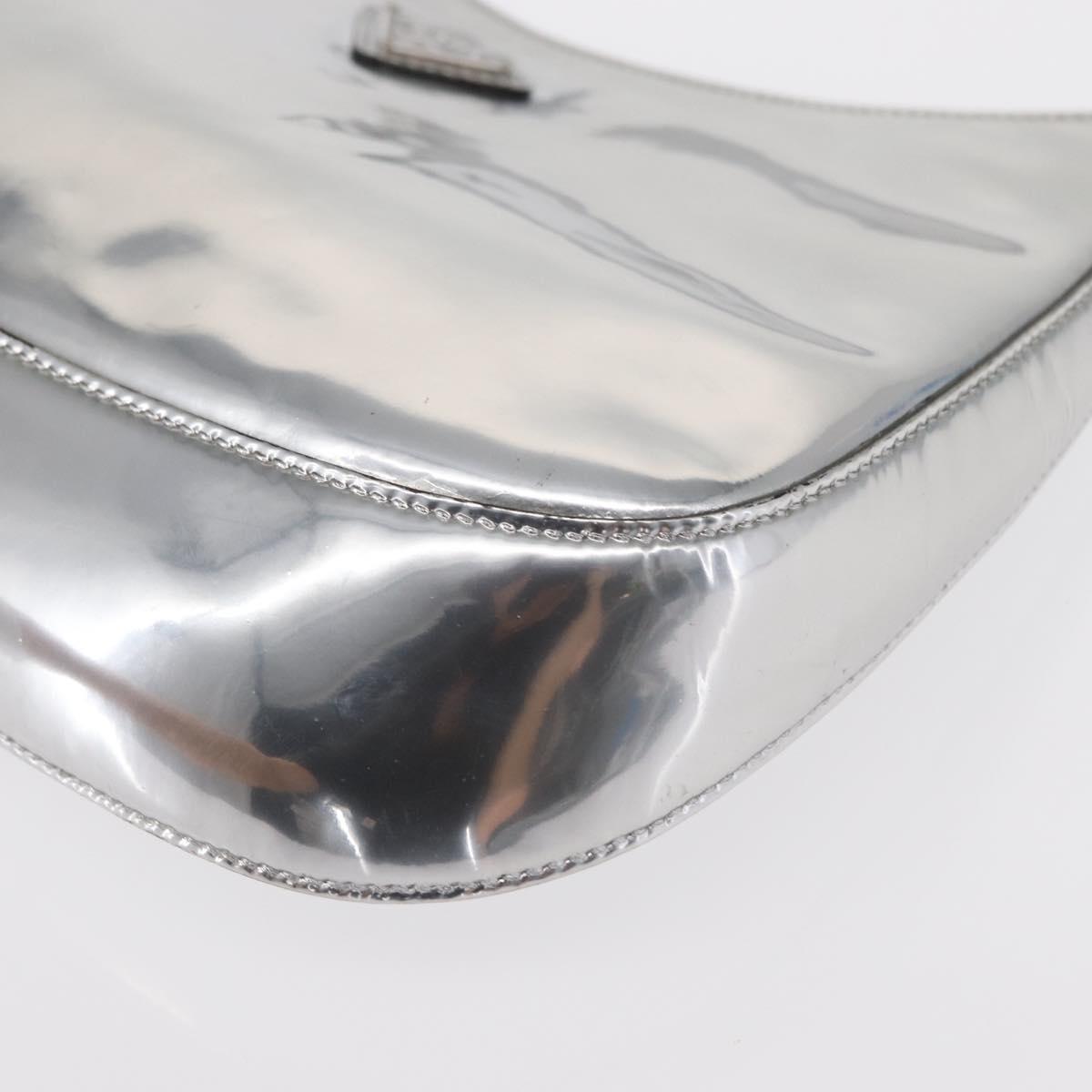 PRADA Shoulder Bag Leather Silver Auth 134333V