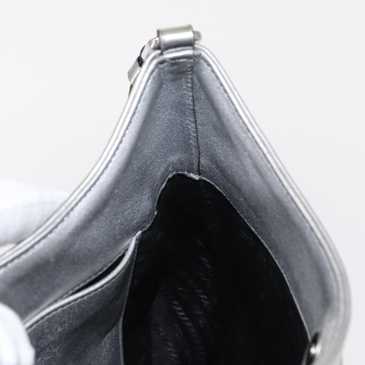 PRADA Shoulder Bag Leather Silver Auth 134333V