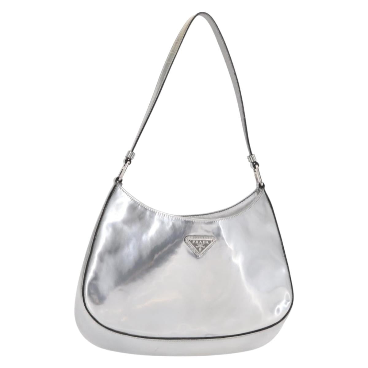 PRADA Shoulder Bag Leather Silver Auth 134333V