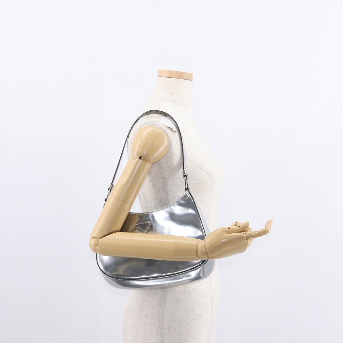 PRADA Shoulder Bag Leather Silver Auth 134333V