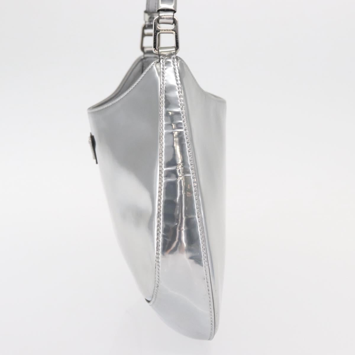 PRADA Shoulder Bag Leather Silver Auth 134333V