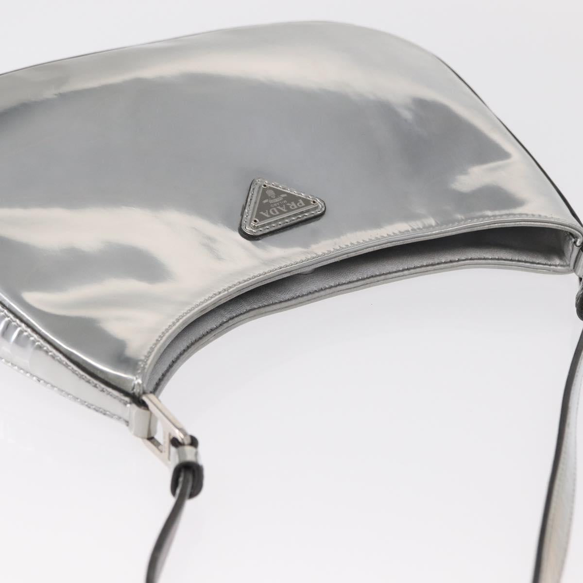 PRADA Shoulder Bag Leather Silver Auth 134333V