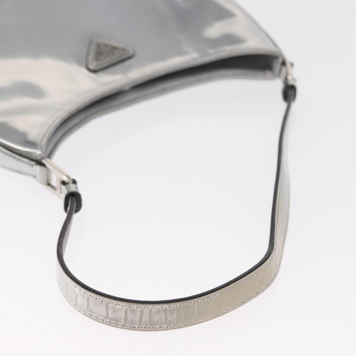PRADA Shoulder Bag Leather Silver Auth 134333V