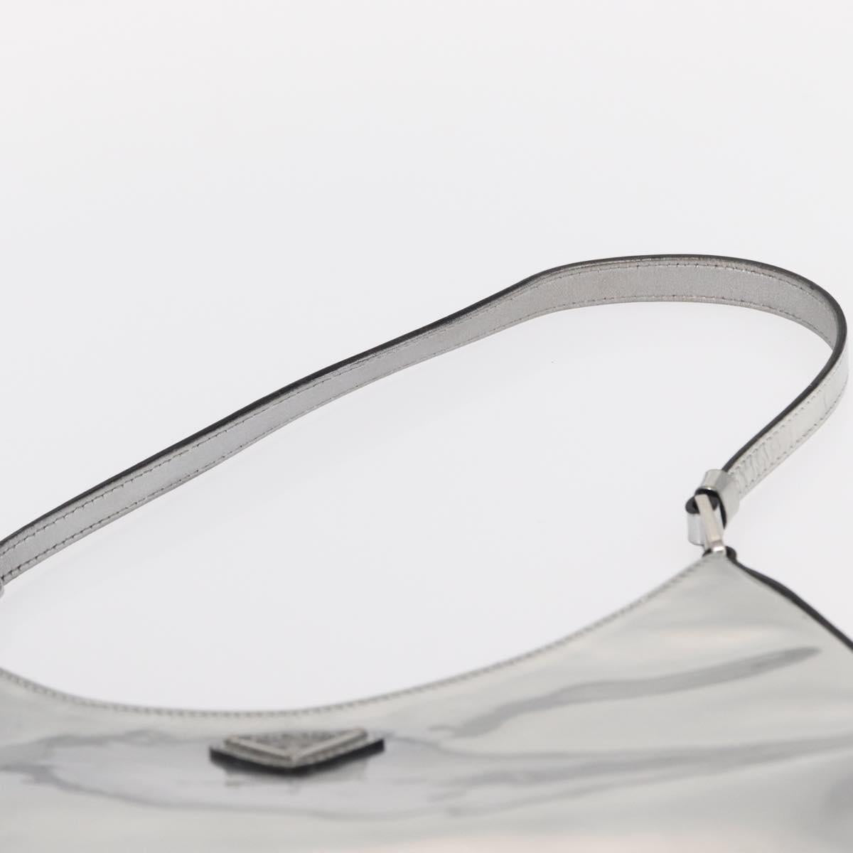 PRADA Shoulder Bag Leather Silver Auth 134333V