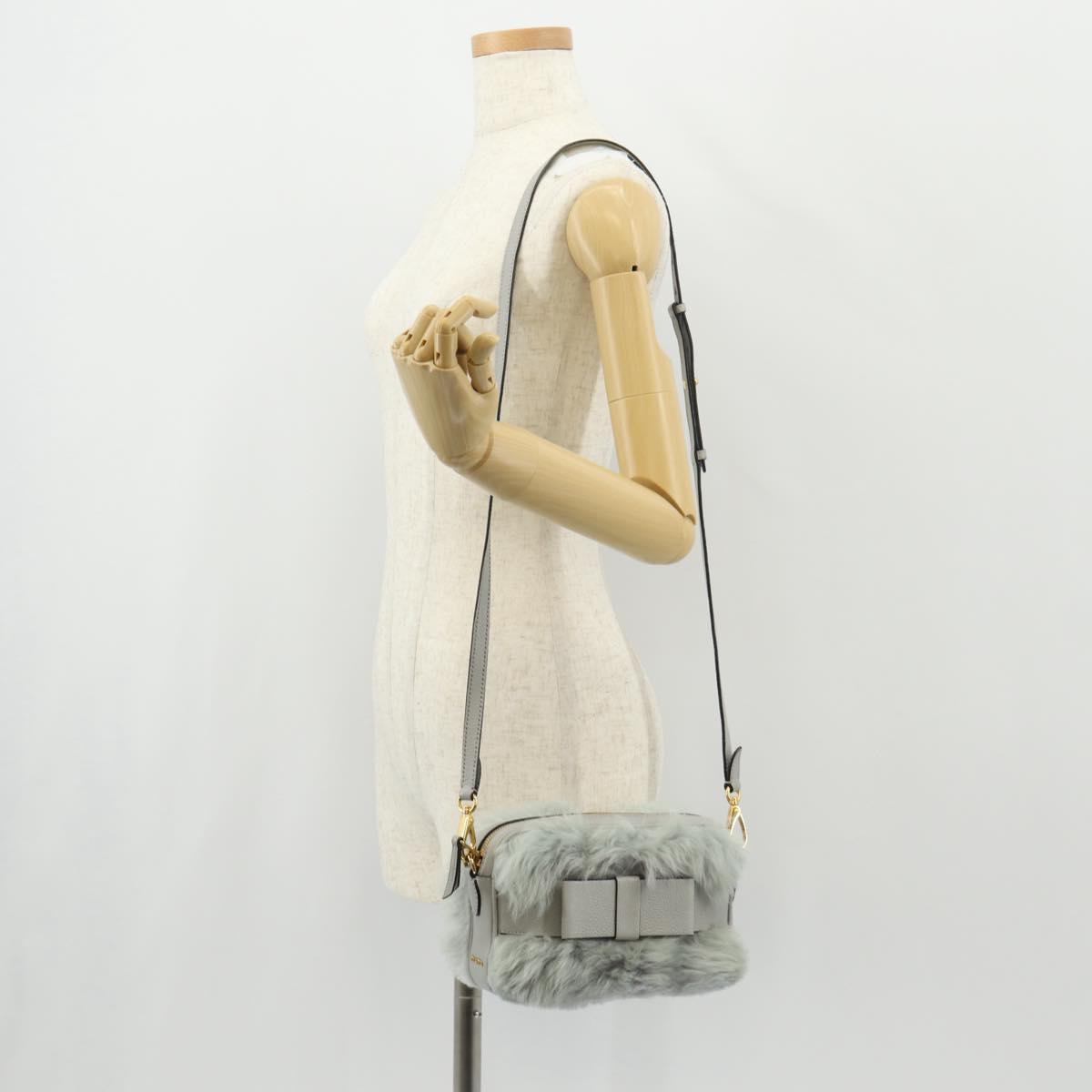 Miu Miu Shoulder Bag Fur Gray Gold Auth 134337V