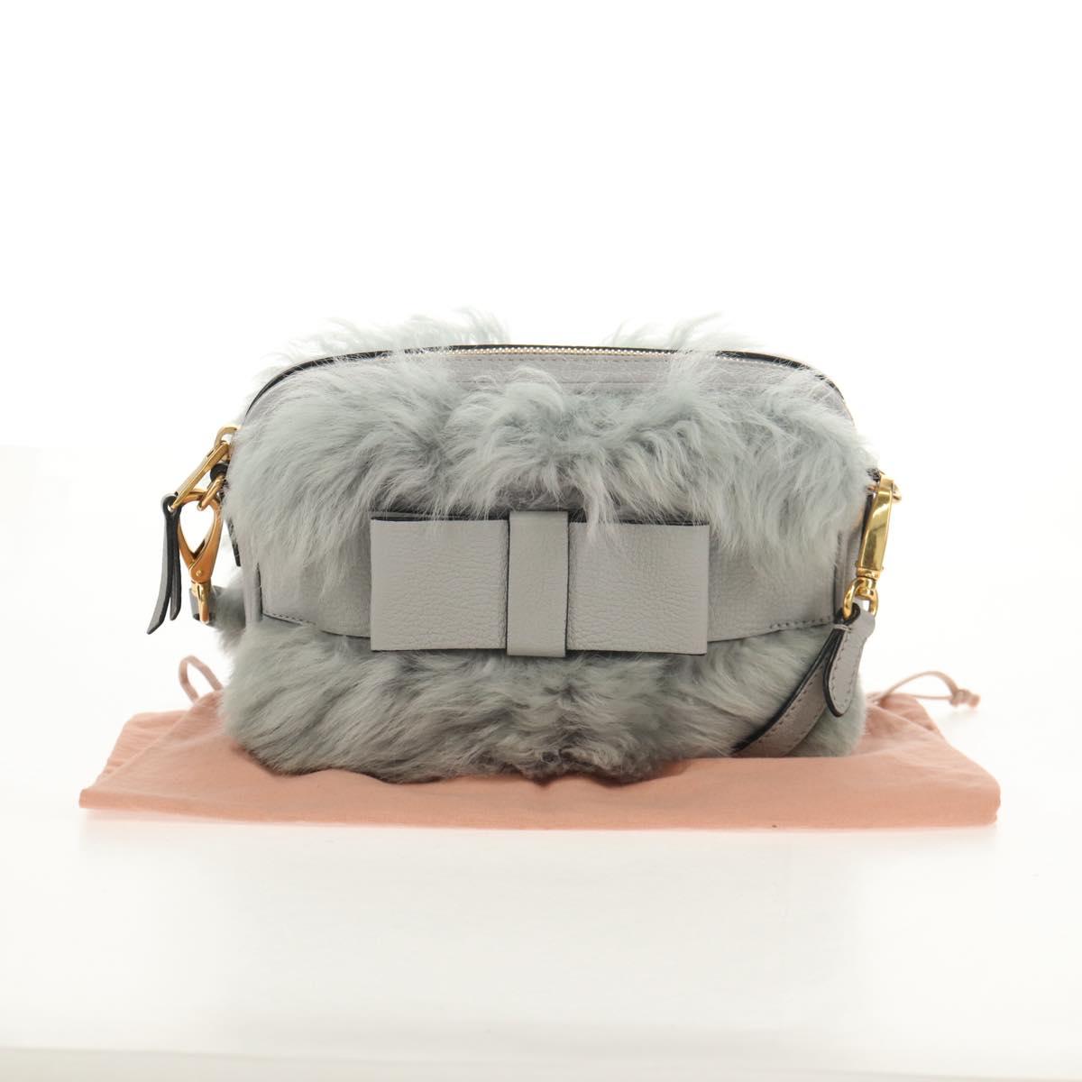 Miu Miu Shoulder Bag Fur Gray Gold Auth 134337V