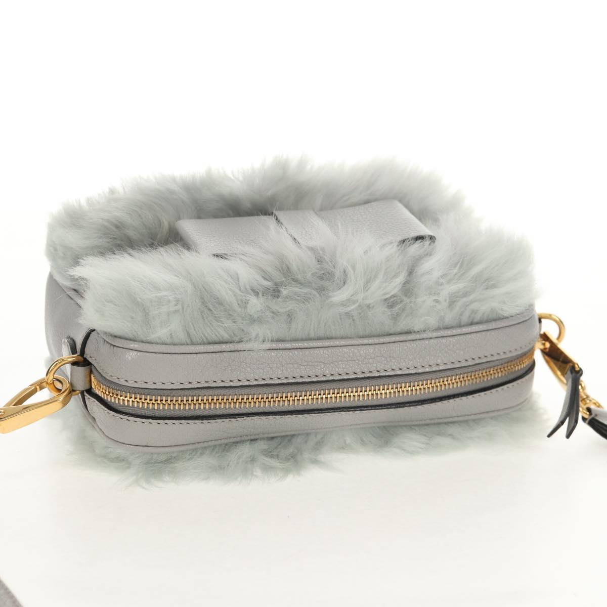Miu Miu Shoulder Bag Fur Gray Gold Auth 134337V
