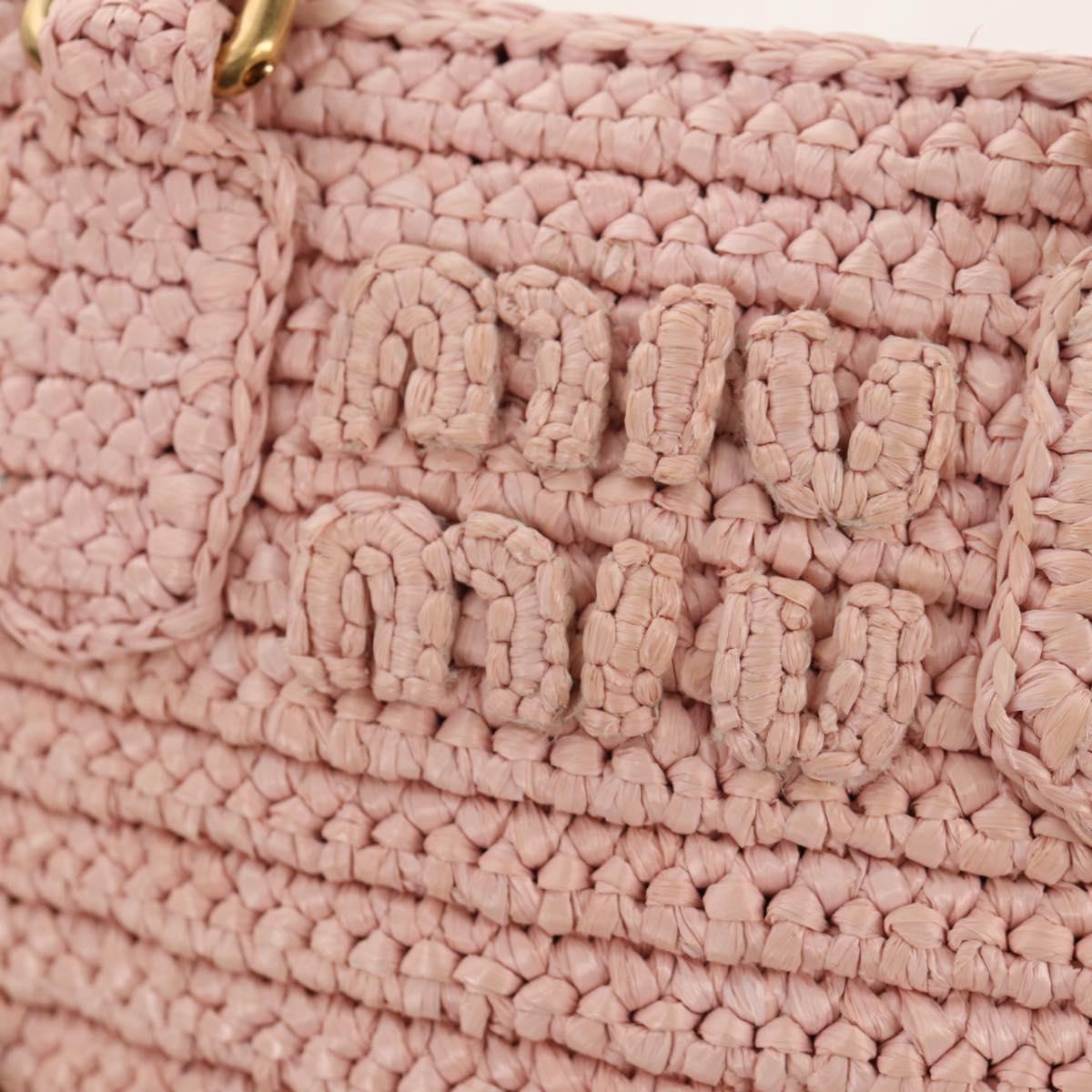 Miu Miu Arkady Hand Bag Raffia 2way Pink Gold 5BB123 Auth 134338AM