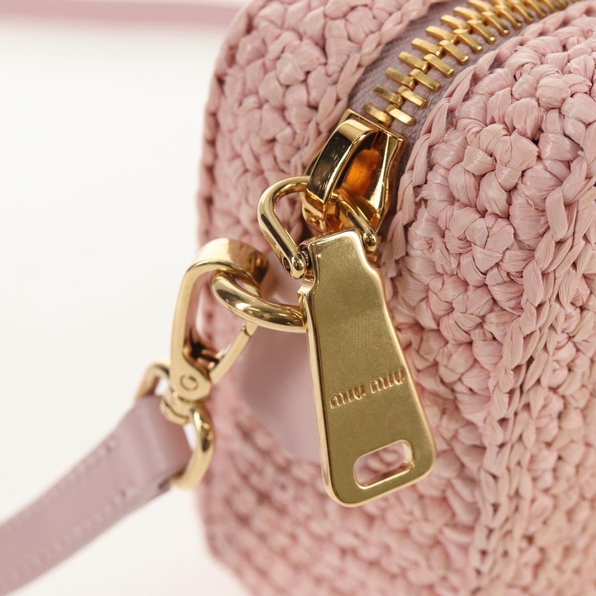Miu Miu Arkady Hand Bag Raffia 2way Pink Gold 5BB123 Auth 134338AM