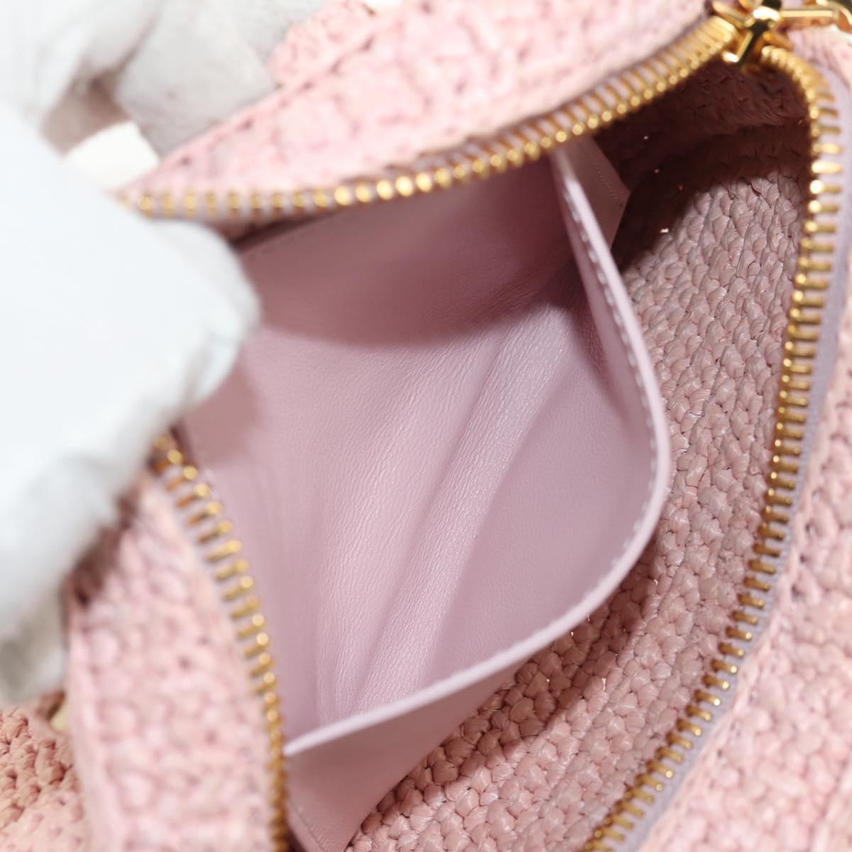 Miu Miu Arkady Hand Bag Raffia 2way Pink Gold 5BB123 Auth 134338AM