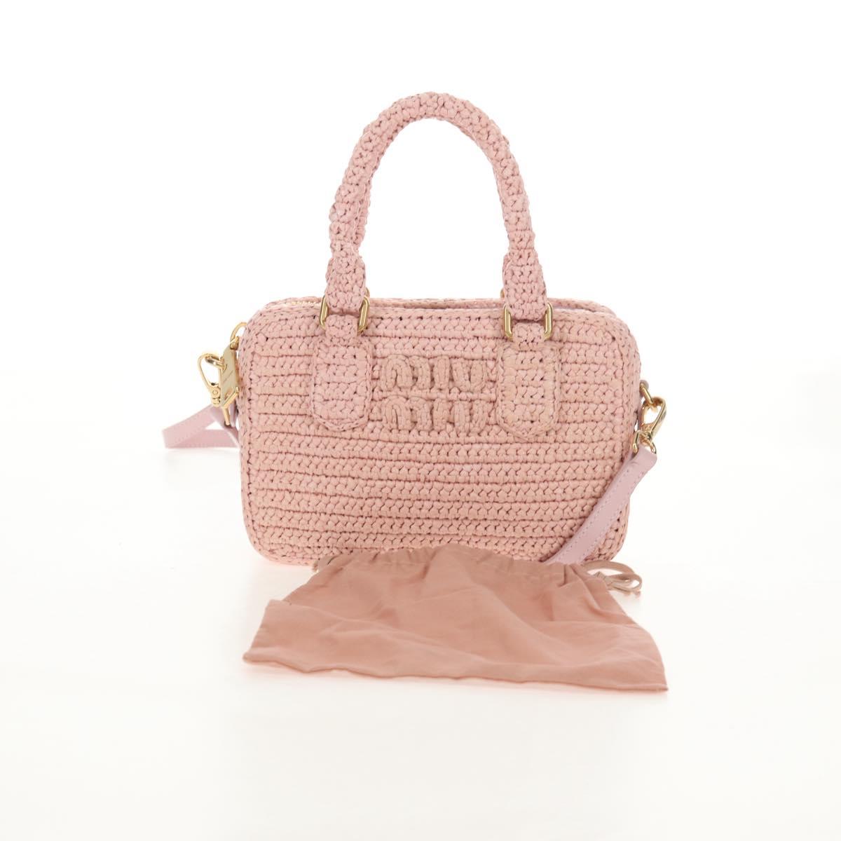 Miu Miu Arkady Hand Bag Raffia 2way Pink Gold 5BB123 Auth 134338AM