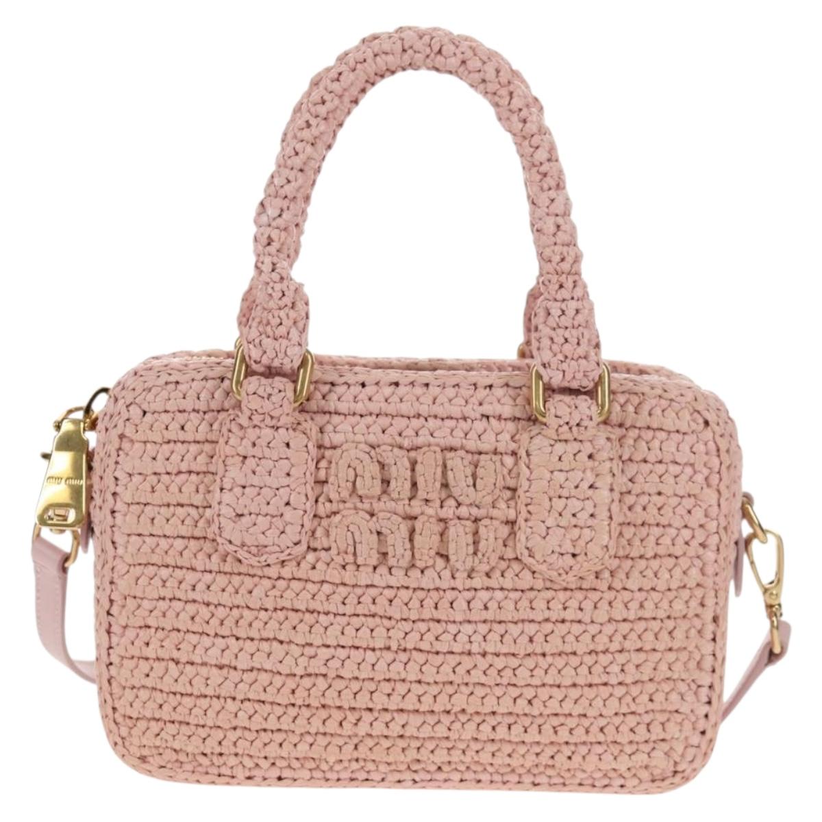Miu Miu Arkady Hand Bag Raffia 2way Pink Gold 5BB123 Auth 134338AM