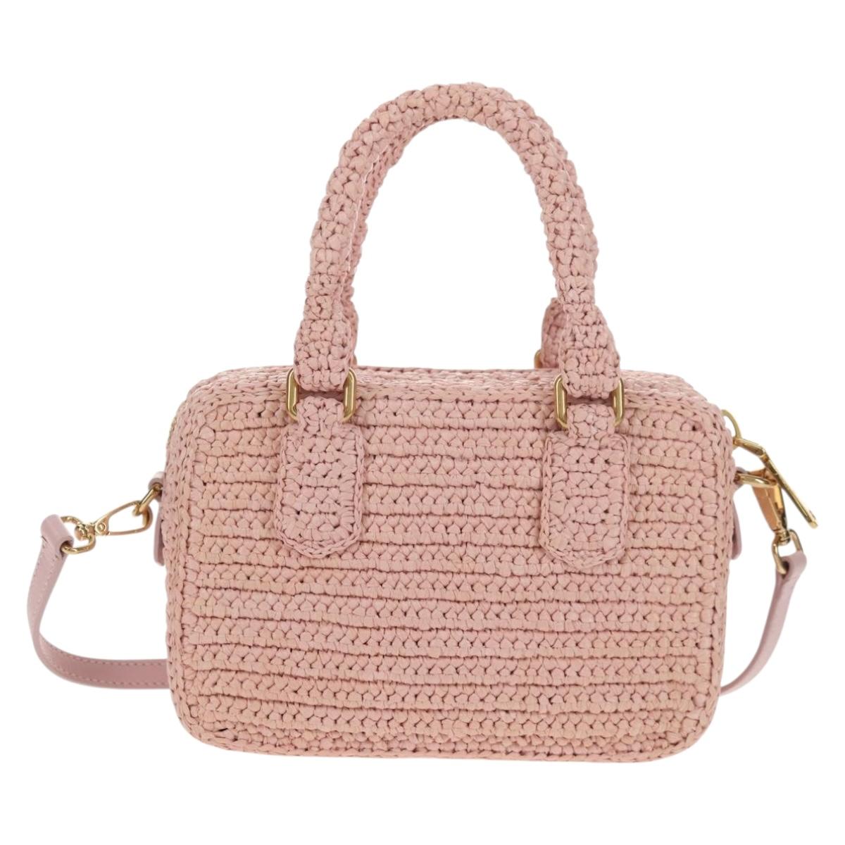 Miu Miu Arkady Hand Bag Raffia 2way Pink Gold 5BB123 Auth 134338AM