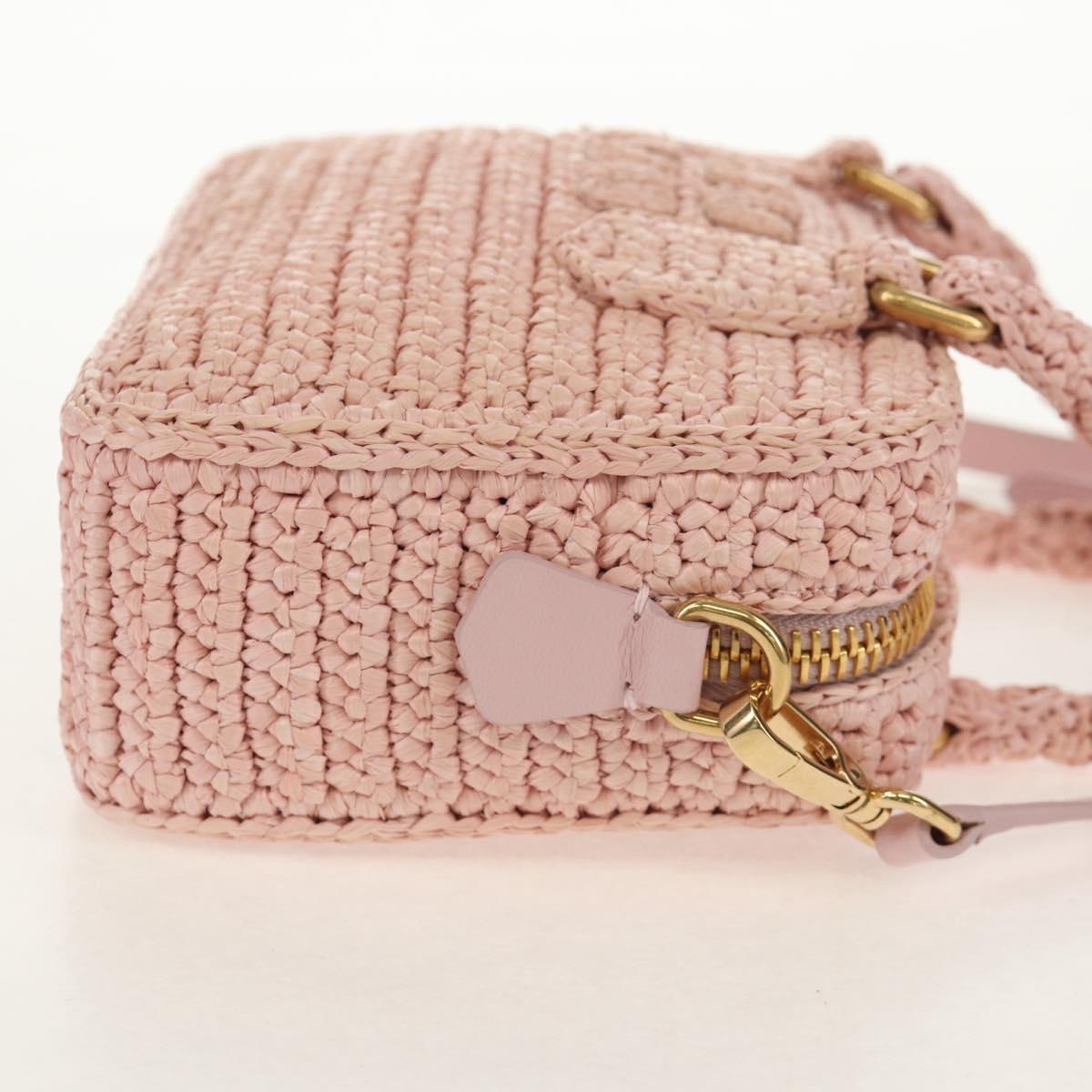 Miu Miu Arkady Hand Bag Raffia 2way Pink Gold 5BB123 Auth 134338AM
