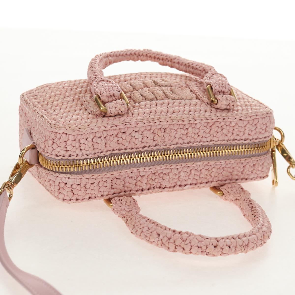 Miu Miu Arkady Hand Bag Raffia 2way Pink Gold 5BB123 Auth 134338AM