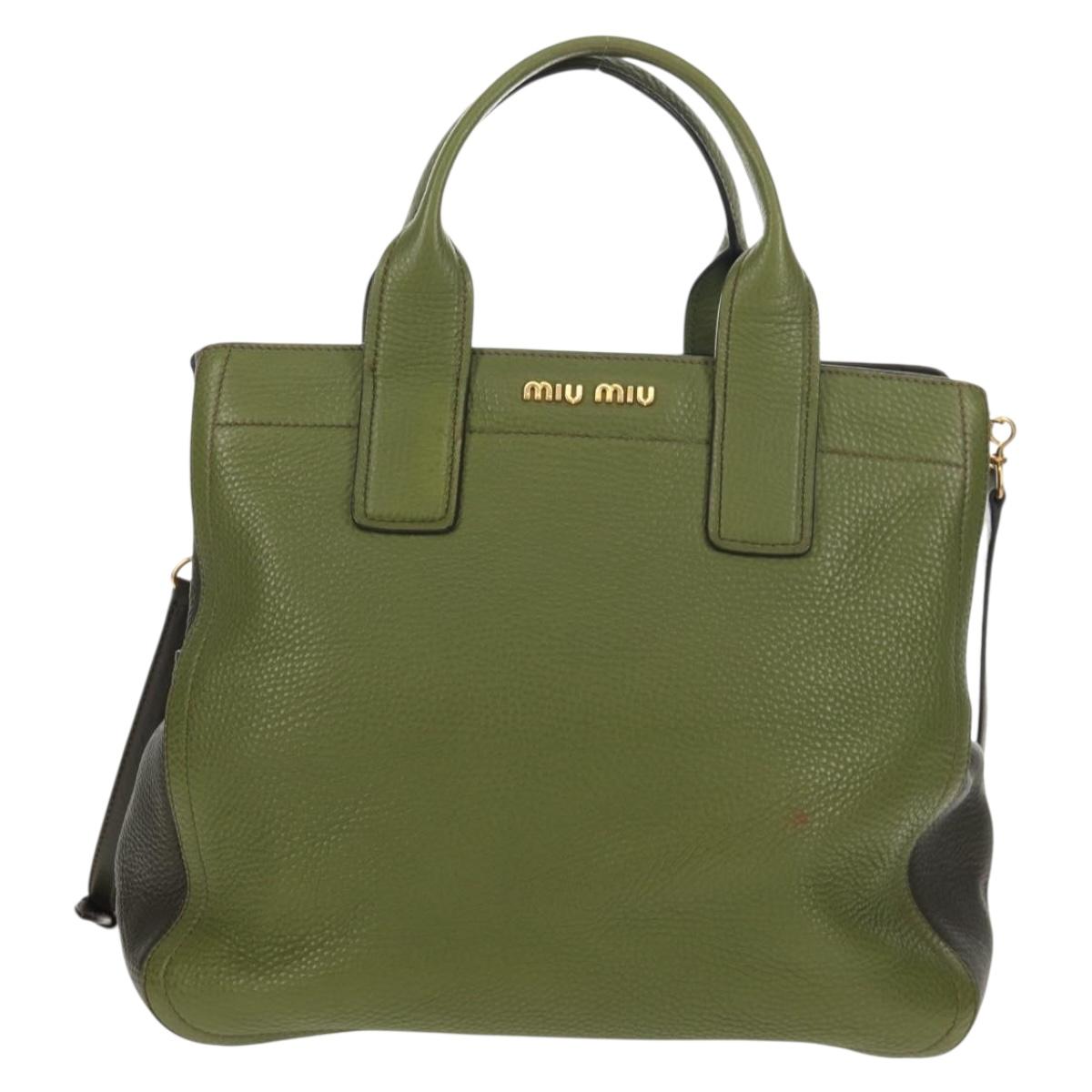 Miu Miu Hand Bag Leather 2way Green Gold RN0889 Auth 134339V
