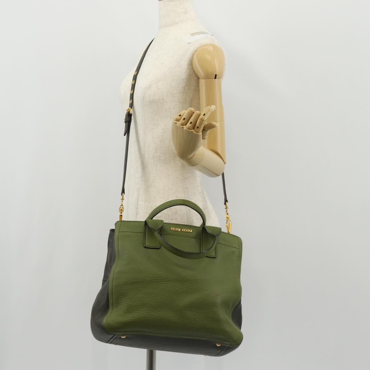 Miu Miu Hand Bag Leather 2way Green Gold RN0889 Auth 134339V