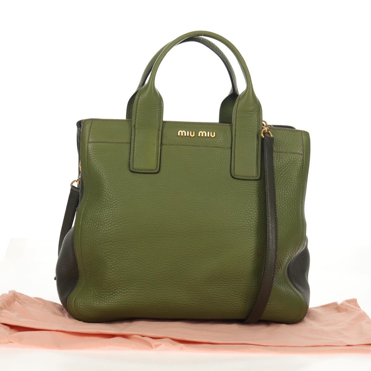 Miu Miu Hand Bag Leather 2way Green Gold RN0889 Auth 134339V