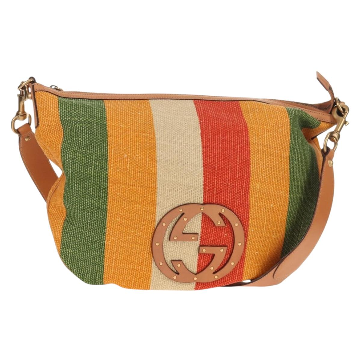 GUCCI Interlocking Shoulder Bag Canvas Multicolor Gold Auth 134341SAV