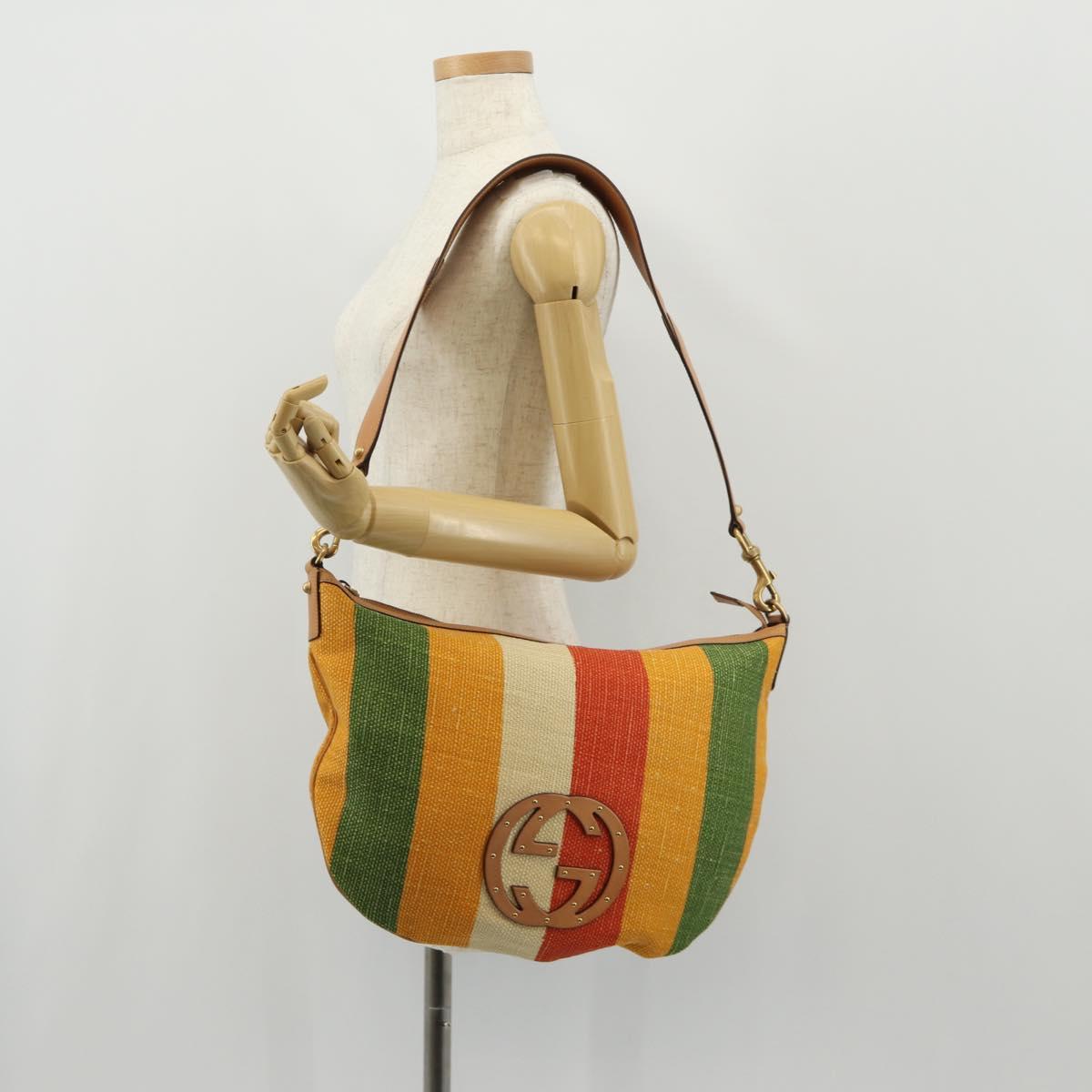 GUCCI Interlocking Shoulder Bag Canvas Multicolor Gold Auth 134341SAV