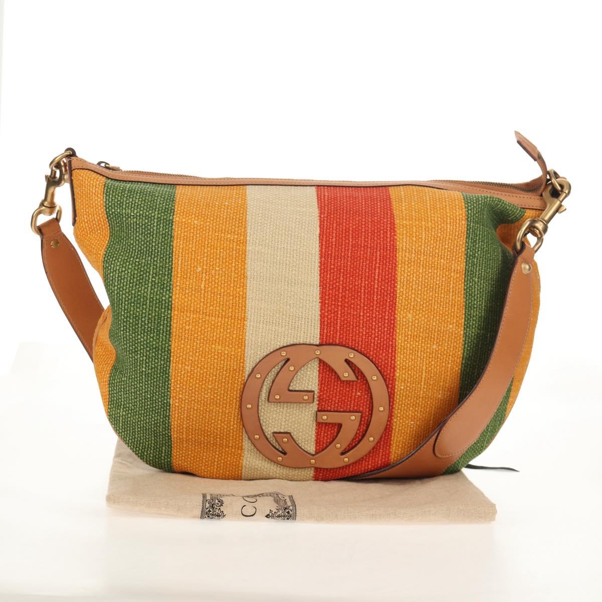 GUCCI Interlocking Shoulder Bag Canvas Multicolor Gold Auth 134341SAV
