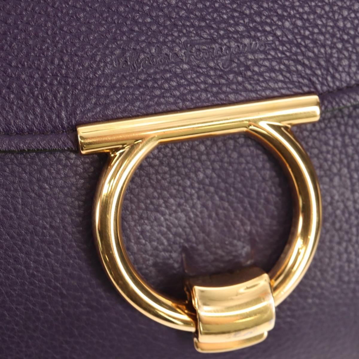 Salvatore Ferragamo Gancini Hand Bag Leather 2way Purple Gold Auth 134342V