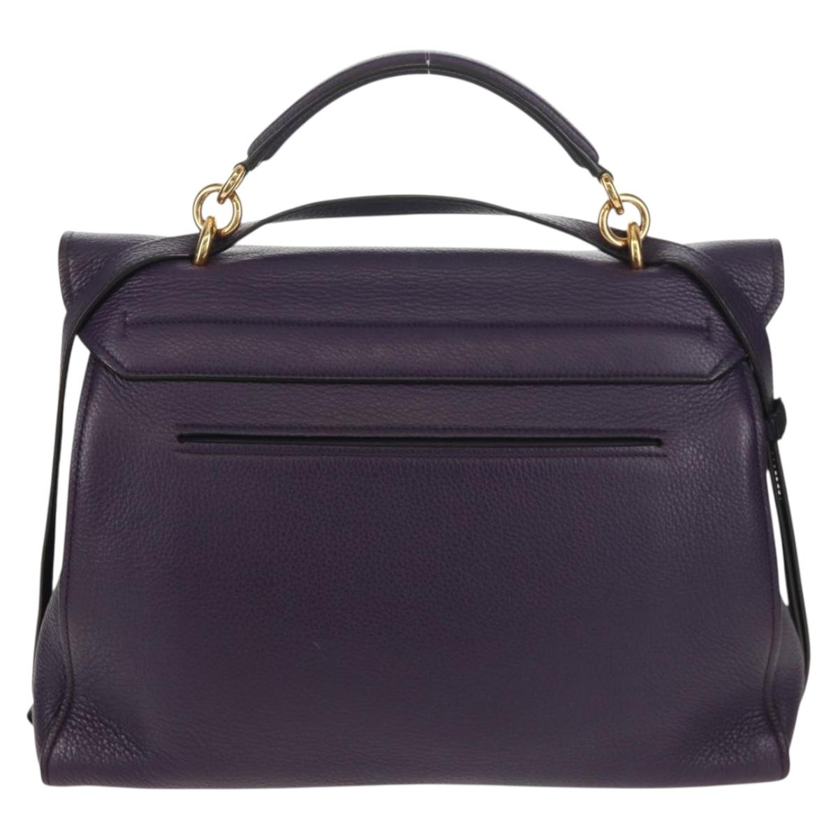 Salvatore Ferragamo Gancini Hand Bag Leather 2way Purple Gold Auth 134342V